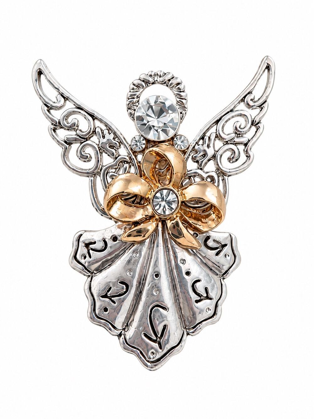 Signed Best two tone angel brooch pin